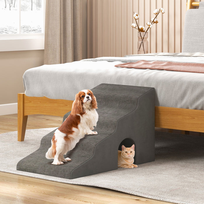 4-Tier High Density Foam - Comfortable Dog Ramp for Beds and Couches in Grey - Ideal for Pups Needing Assistance with Height