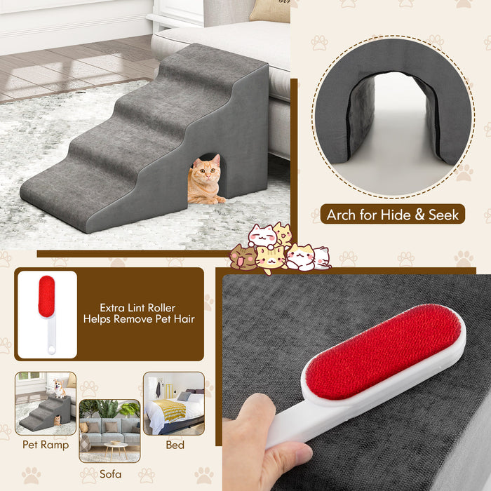 4-Tier High Density Foam - Comfortable Dog Ramp for Beds and Couches in Grey - Ideal for Pups Needing Assistance with Height