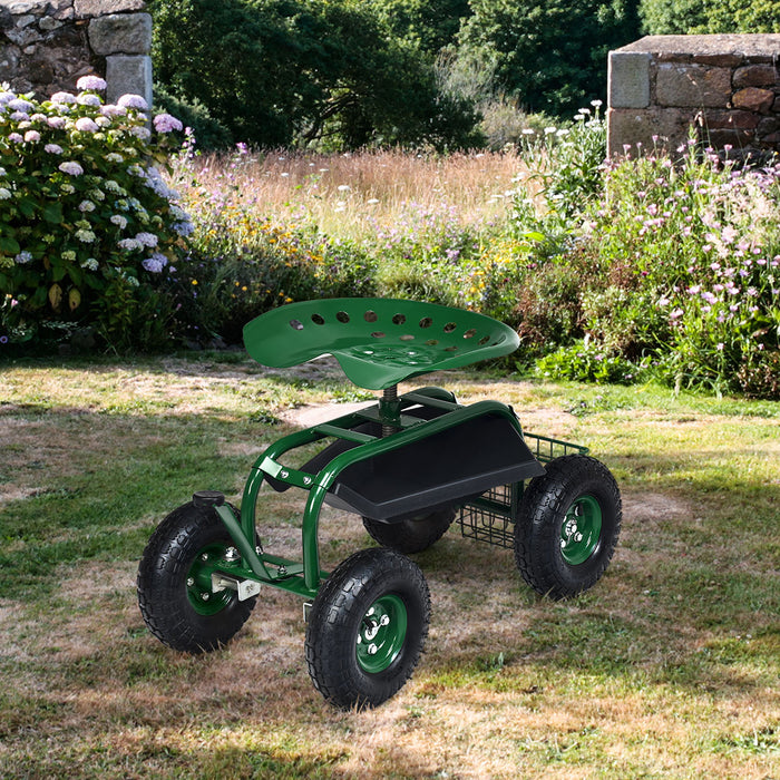 Garden Cart with 4-Wheel Design - Rolling Work Seat with Tool Tray for Comfortable Gardening - Perfect Solution for Gardeners with Mobility Issues