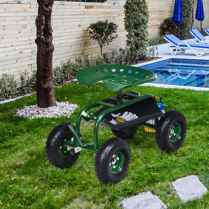 Garden Cart with 4-Wheel Design - Rolling Work Seat with Tool Tray for Comfortable Gardening - Perfect Solution for Gardeners with Mobility Issues