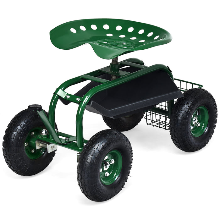 Garden Cart with 4-Wheel Design - Rolling Work Seat with Tool Tray for Comfortable Gardening - Perfect Solution for Gardeners with Mobility Issues