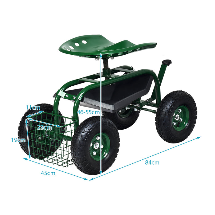 Garden Cart with 4-Wheel Design - Rolling Work Seat with Tool Tray for Comfortable Gardening - Perfect Solution for Gardeners with Mobility Issues