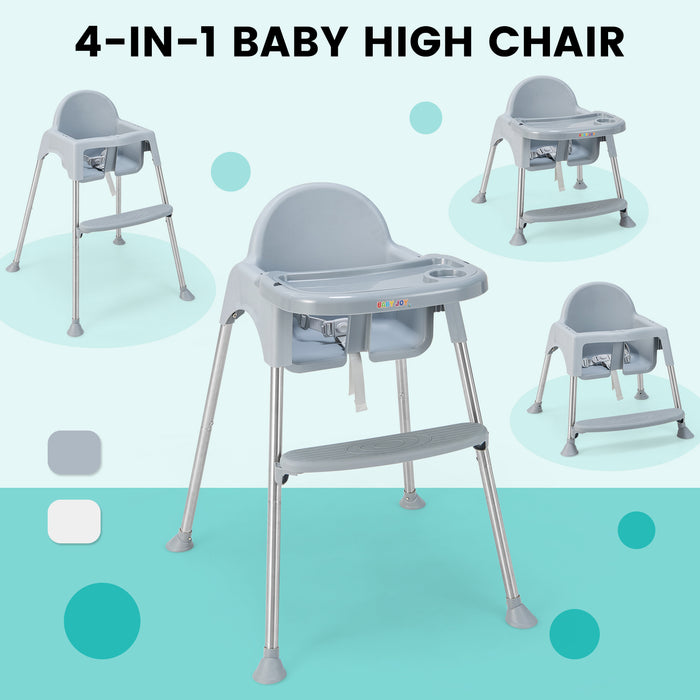 4 in 1 Adjustable Baby High Chair - Double Removable Tray in Modern Grey - Versatile and Practical Seating Solution for Babies and Toddlers