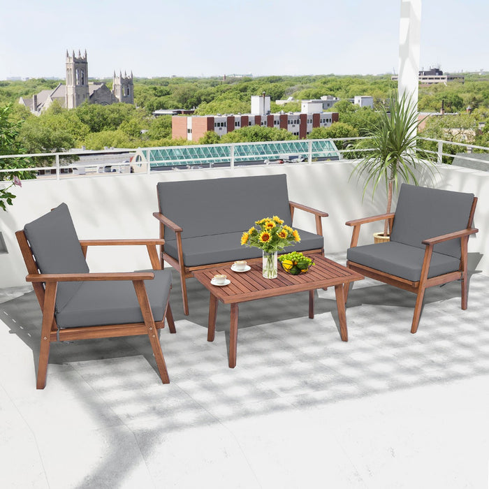 Outdoor Furniture Collection - 4 Piece Conversation Set with Plush Seat and Back Cushions - Ideal for Patio Lounging and Gatherings