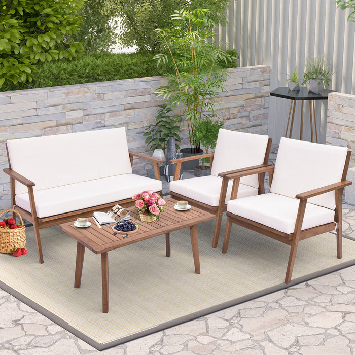 Outdoor Furniture Collection - 4 Piece Conversation Set with Plush Seat and Back Cushions - Ideal for Patio Lounging and Gatherings