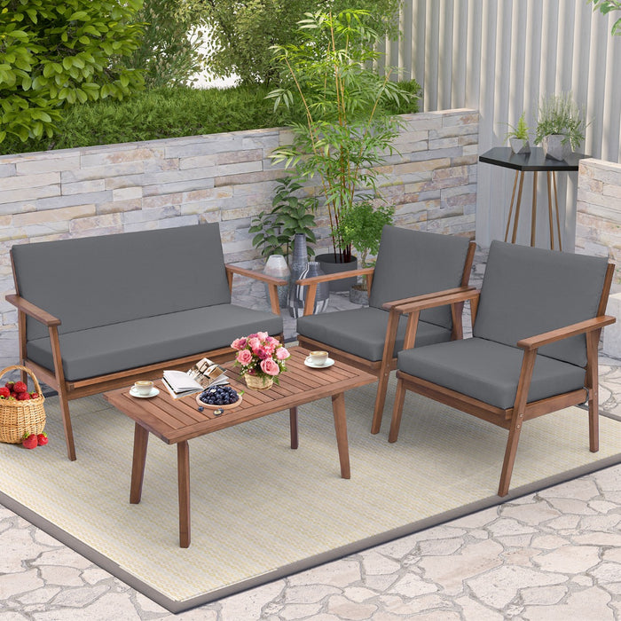 Outdoor Furniture Collection - 4 Piece Conversation Set with Plush Seat and Back Cushions - Ideal for Patio Lounging and Gatherings