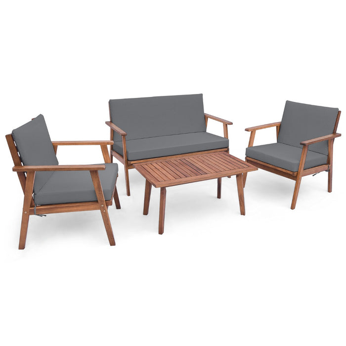 Outdoor Furniture Collection - 4 Piece Conversation Set with Plush Seat and Back Cushions - Ideal for Patio Lounging and Gatherings