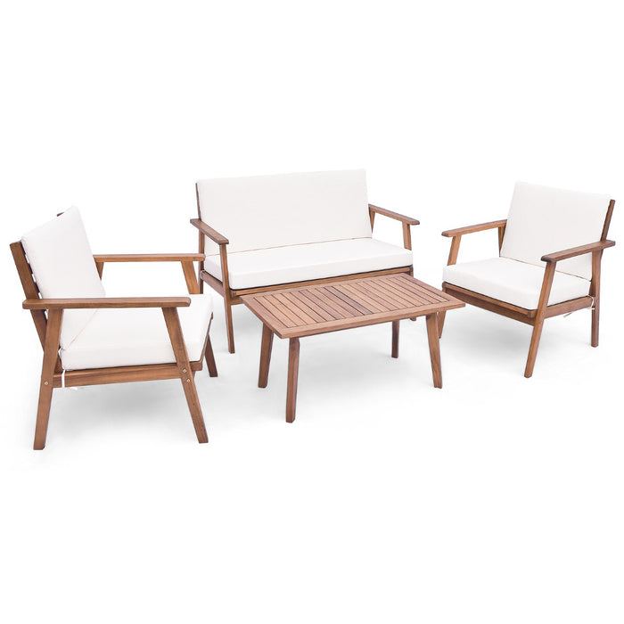 Outdoor Furniture Collection - 4 Piece Conversation Set with Plush Seat and Back Cushions - Ideal for Patio Lounging and Gatherings