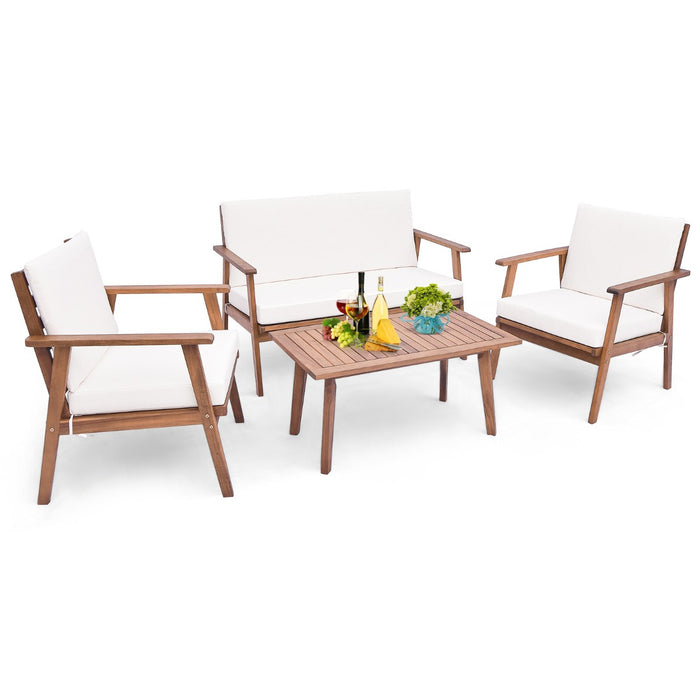 Outdoor Furniture Collection - 4 Piece Conversation Set with Plush Seat and Back Cushions - Ideal for Patio Lounging and Gatherings