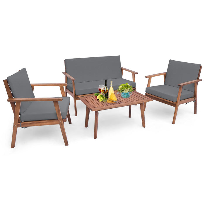Outdoor Furniture Collection - 4 Piece Conversation Set with Plush Seat and Back Cushions - Ideal for Patio Lounging and Gatherings