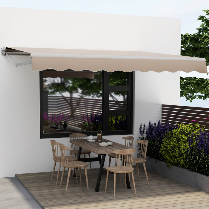Patio Retractable Awning - 4 x 2.5m with Manual Crank Handle in Beige - Perfect for Sun Protection and Outdoor Comfort
