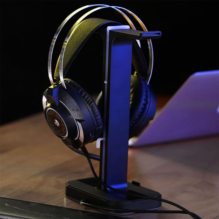 Inphic H100 Headset Stand - Dual USB Ports, Colorful Light Base, Headphone Hanger, Mount Holder - Perfect for Office & Home Decor