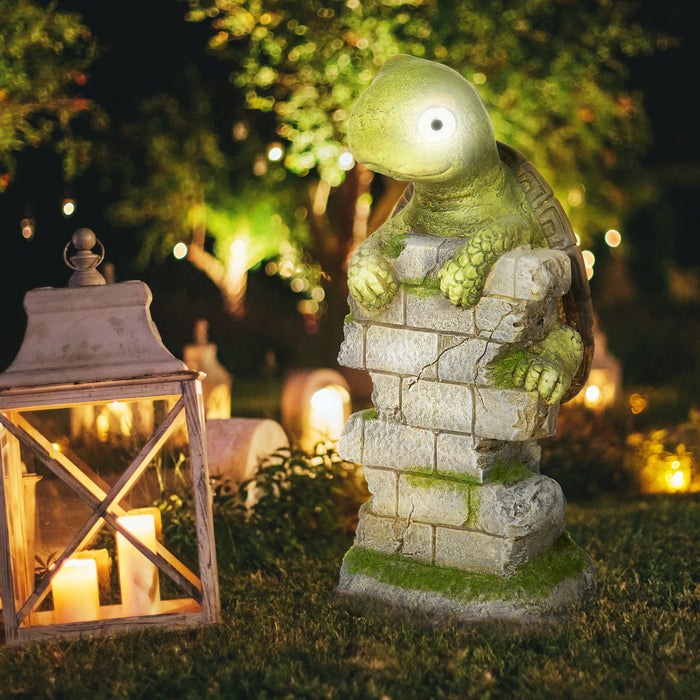 Vivid Tortoise Art Sculpture with Solar LED - Colorful Garden Decor and Nighttime Accent Light - Ideal for Porch, Deck, and Lawn Beautification