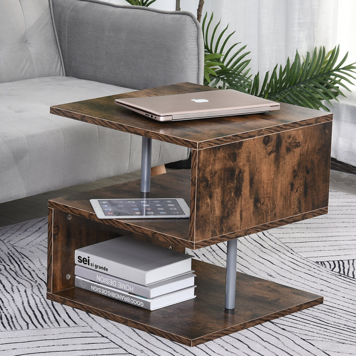 2-Tier S-Shaped Coffee End Table - Storage Shelves Organizer for Versatile Home Office Use, Natural Finish - Space-Saving Design Perfect for Living Rooms and Small Spaces