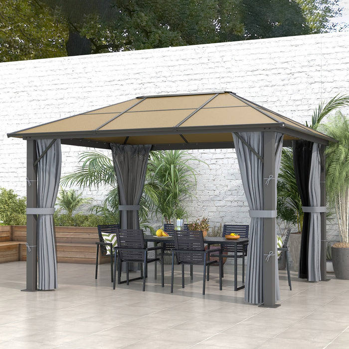 Aluminium Gazebo Canopy 3x3.6m - Hardtop Roof, Mesh Curtains, Side Walls, Marquee Party Tent for Patio, Grey - Ideal for Outdoor Entertaining and Shelter