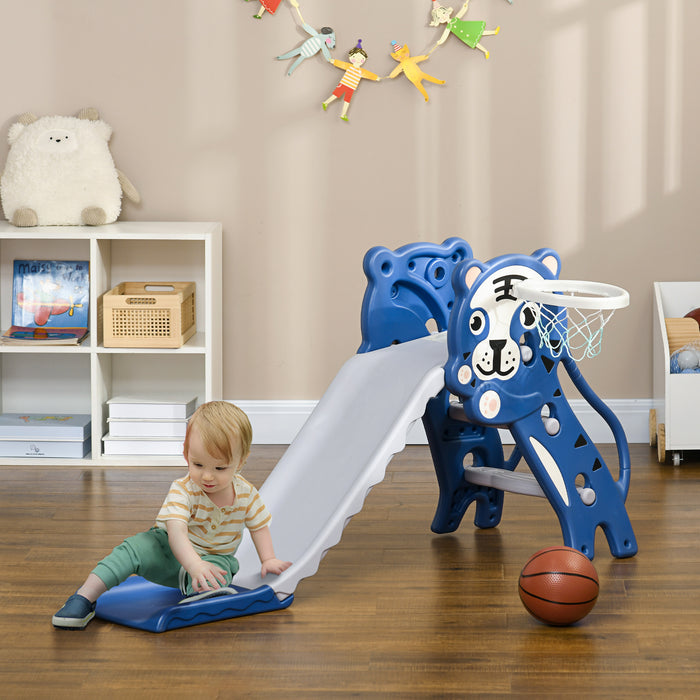 Indoor 2-in-1 Toddler Playset with Slide and Basketball Hoop - Safe and Fun Activity Center for Ages 18-36 Months - Blue Slide with Easy-grip Steps and Ball Included for Active Play
