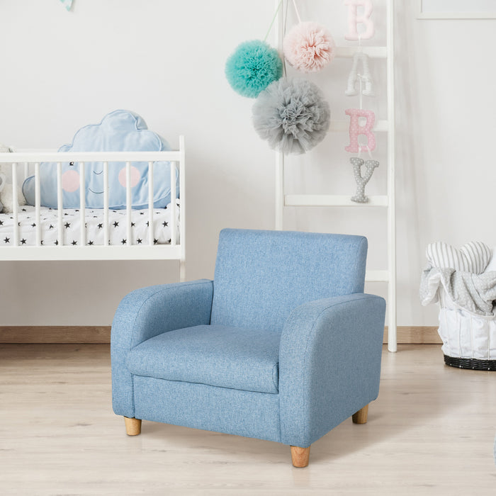 Kids Sofa Armchair with High Back - Mini Blue Couch with Anti-Slip Wooden Legs for Children - Perfect for Bedroom & Playroom, Ages 3-6