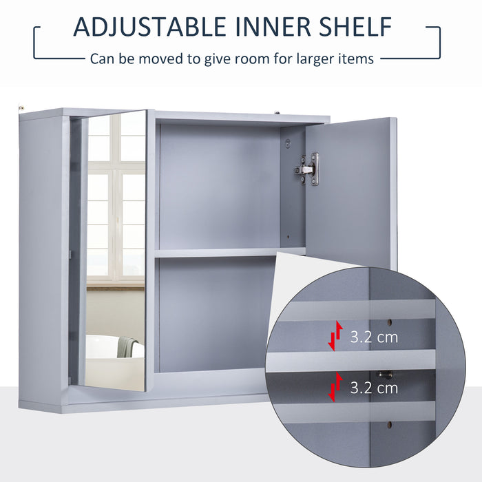Wall-Mounted Mirror Cabinet with Double Doors - Bathroom Storage Cupboard, 48x14.5x45cm Shelving Unit - Space-Saving Organizer for Toiletries and Essentials