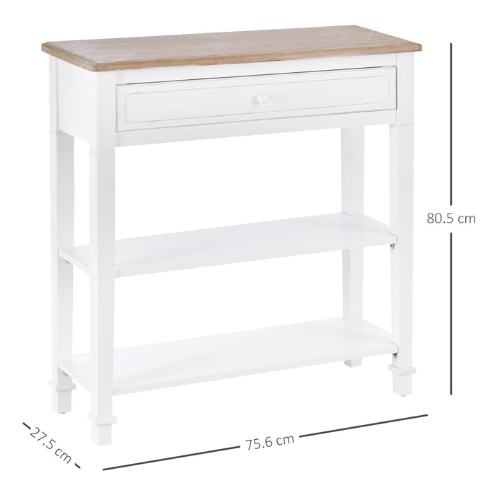 Hallway Console Table with Drawer & 2 Shelves - Elegant Retro-Styled Side Desk with Worktop Handle - Ideal Storage Solution for Bedroom and Living Room