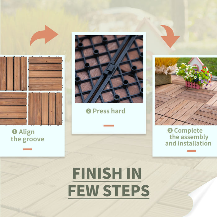 27-Piece Interlocking Solid Wood Deck Tiles - DIY Easy Install Floor Solution for Indoor & Outdoor Spaces - Enhances Patio, Balcony, and Backyard Aesthetics