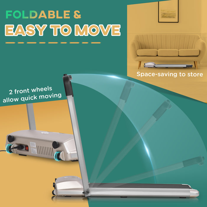 Compact Foldable Electric Treadmill with Wheels - 1-10km/h Speed Range, LCD Display & Device Holder - Convenient Home Fitness with Safety Features