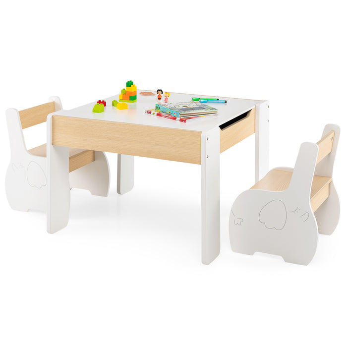 Kids Kreationz - Wooden Table and Chair Set, Hidden Storage Features - Ideal for Children's Play and Learning Activities
