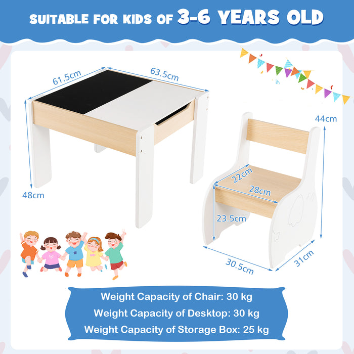 Kids Kreationz - Wooden Table and Chair Set, Hidden Storage Features - Ideal for Children's Play and Learning Activities