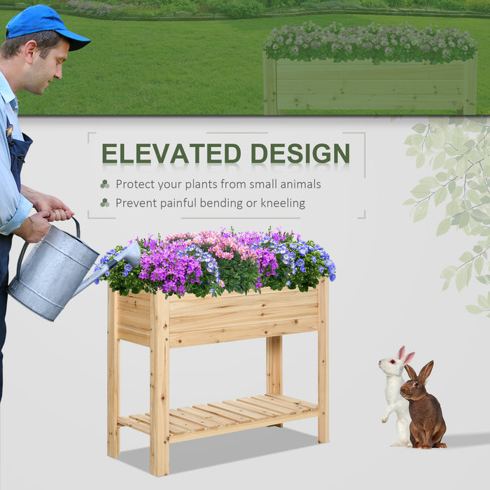 Nature Wood Color Raised Planter Stand - Outdoor Elevated Garden Bed with Partition, 100x40x84cm - Ideal for Florals & Vegetables