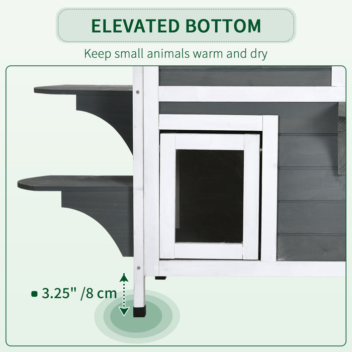 Waterproof Solid Wood Cat Condos - 2-Story Outdoor Pet House with Grey Finish - Ideal Shelter for Cats