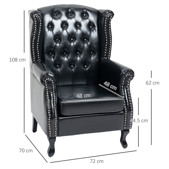 Tufted Wingback Accent Chair - Chesterfield Style Armchair with Nailhead Trim - Elegant Seating for Living Room or Bedroom, Black
