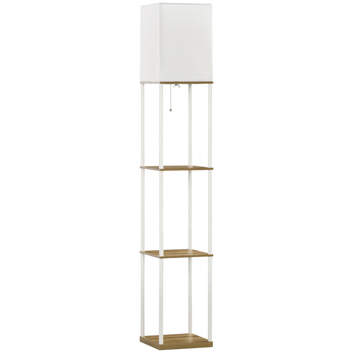 3-Tier Shelving Floor Lamp with Fabric Shade - Contemporary Standing Light Fixture with Storage and Pull Chain - Ideal for Living Room Display and Ambient Lighting