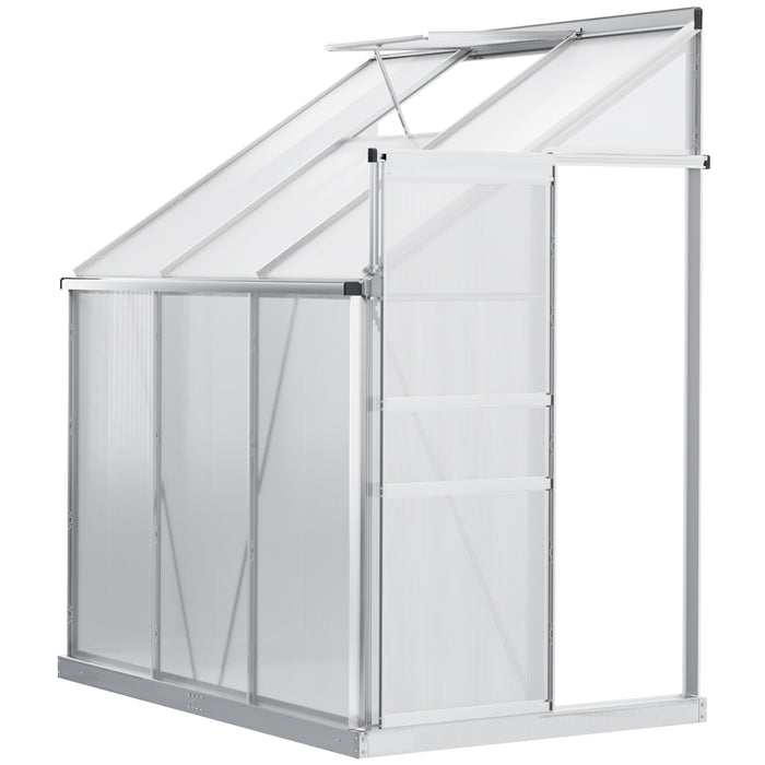 Polycarbonate Lean-to Garden Greenhouse - 6x4 ft Walk-In Structure with Adjustable Roof Vent and Sliding Door - Ideal for Urban Gardening with Limited Space
