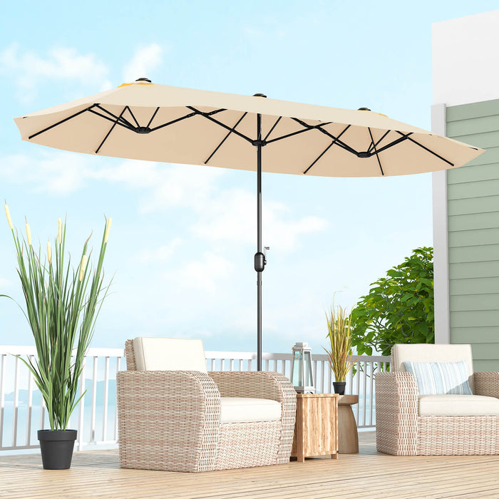 4M Brand Double-Sided Patio Umbrella - Crank Handle, Suitable for Garden, Pool, Backyard, Tan Color - Perfect for Outdoor Relaxation and Protection Against Sunlight