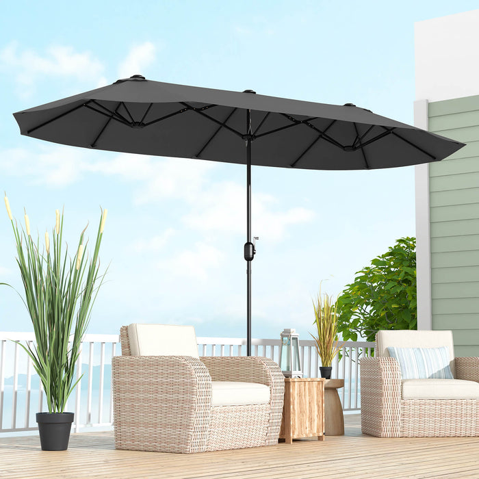 4M Brand Double-Sided Patio Umbrella - Crank Handle, Suitable for Garden, Pool, Backyard, Tan Color - Perfect for Outdoor Relaxation and Protection Against Sunlight