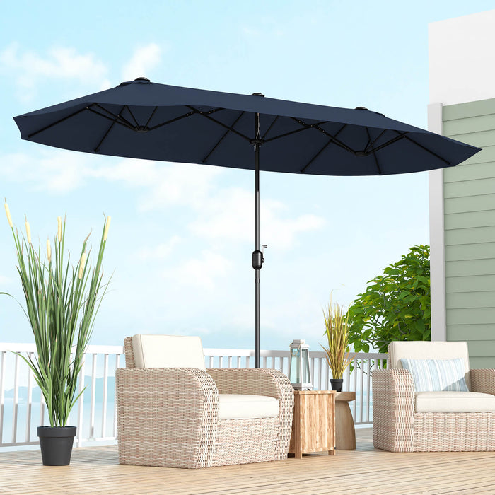 4M Brand Double-Sided Patio Umbrella - Crank Handle, Suitable for Garden, Pool, Backyard, Tan Color - Perfect for Outdoor Relaxation and Protection Against Sunlight