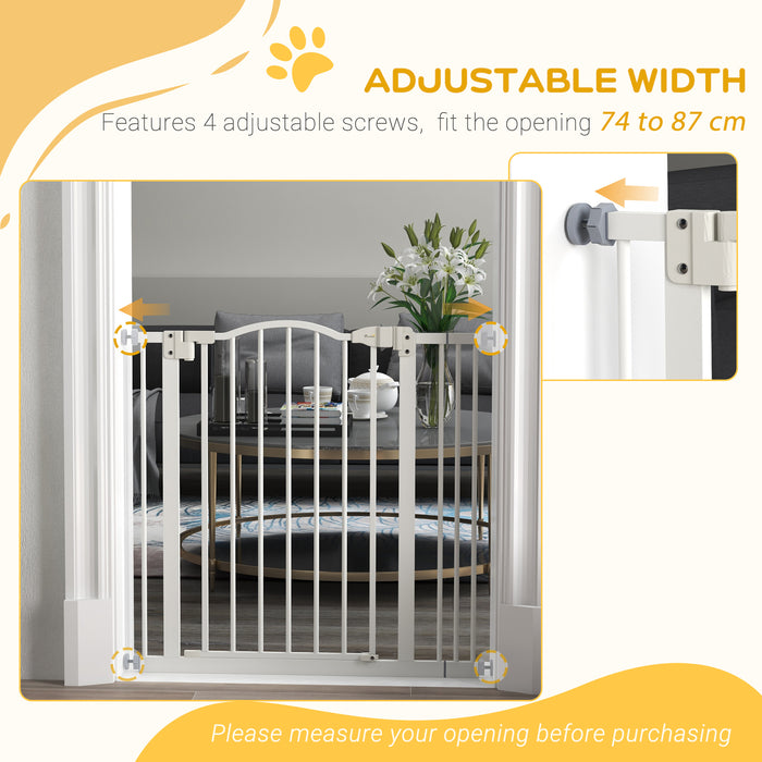 Adjustable Metal Pet Gate 74-87cm - Auto-Close Safety Barrier for Dogs & Cats - Ideal for Home Doorways & Staircases