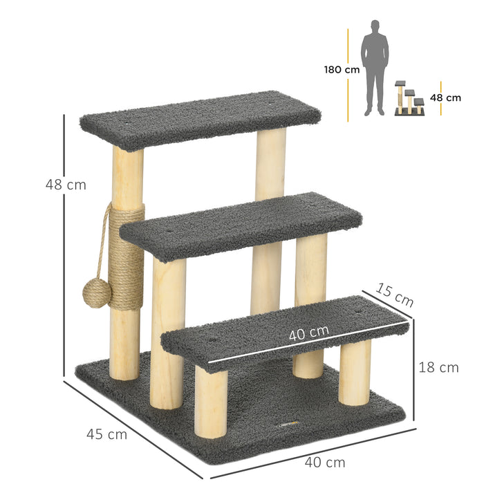 Cat Climbing Play Tower - 48cm Three-Level Cat Tree with Jute Scratching Post and Ball Toy - Ideal for Playful Kittens and Agile Cats