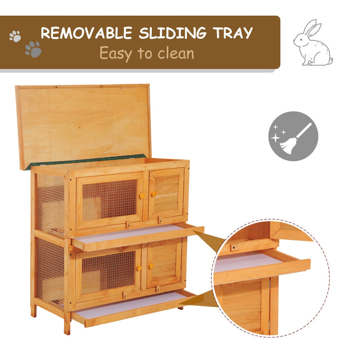 90cm Dual-Level Wooden Rabbit Hutch with Open Run - Spacious Pet Cage for Bunnies and Small Animals - Ideal for Outdoor Comfort and Exercise