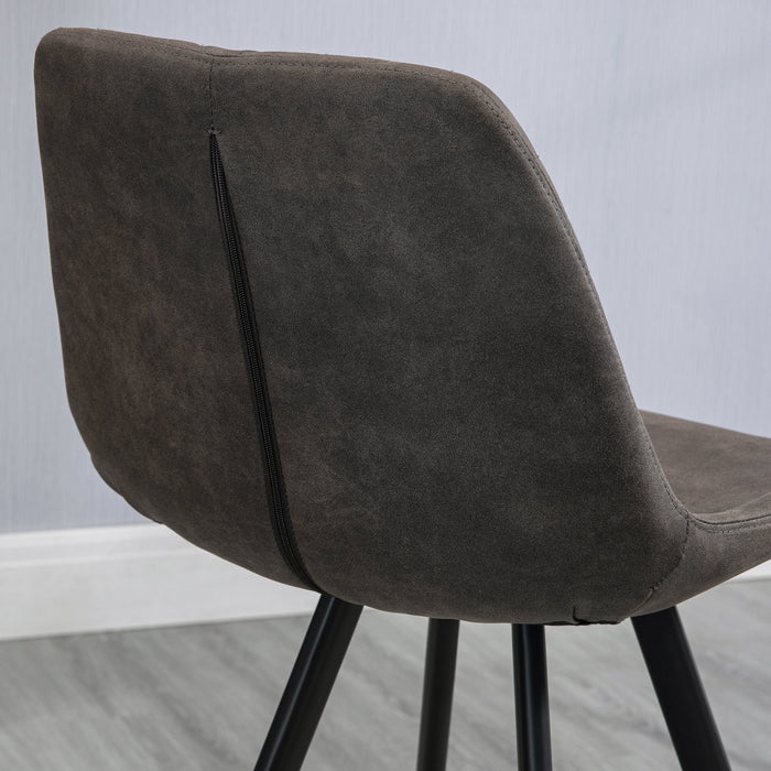 Vintage Microfiber Bar Stools, Set of 2 - Comfortable Padded Tub Seats with Quilted Design, Steel Frame and Footrest - Stylish Seating for Home Kitchen, Dark Grey