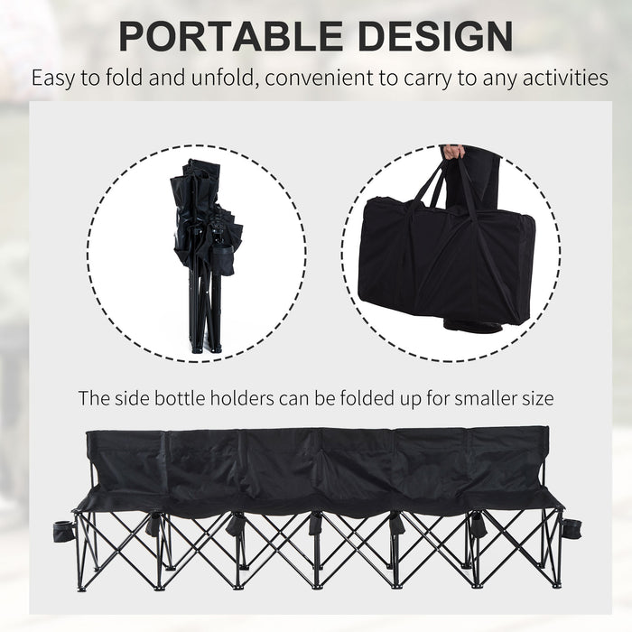 6-Seater Foldable Sports Bench - Outdoor Picnic & Camping Chair with Cup Holder, Steel Frame - Portable Group Seating for Spectators