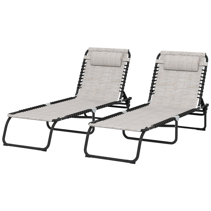 Adjustable Cream White Folding Sun Lounger, 2-Pack - Beach Chaise Chair with 4 Positions, Garden or Camping Recliner - Ideal for Outdoor Relaxation and Sunbathing