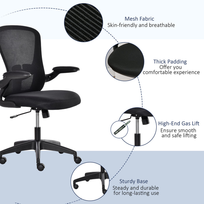Ergonomic Mesh Swivel Chair - Adjustable Task Desk Chair with Lumbar Support and Flip-Up Arms - Ideal for Home Office Comfort and Productivity