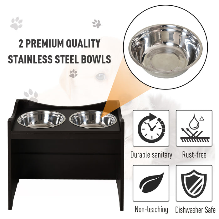 Elevated Duo Pet Feeder with Adjustable Shelf and Handles - Raised Feeding Station with 2 Stainless Steel Bowls, MDF Frame, 47x54cm - Ideal for Dogs and Cats, Enhances Digestion and Posture, Brown
