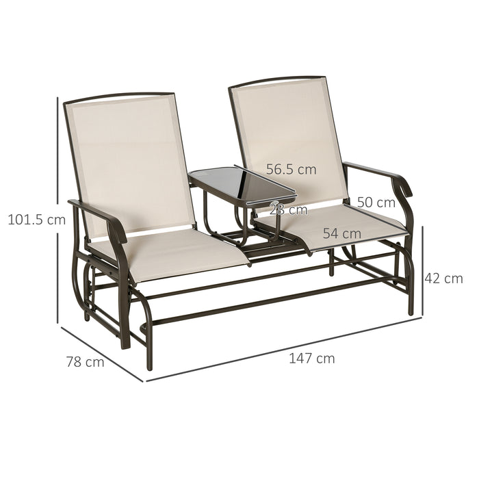 Metal Double Swing Glider with Rocking Chair Feature - Outdoor 2-Person Seating for Garden, Patio, Porch with Center Table - Ideal for Relaxation and Socializing