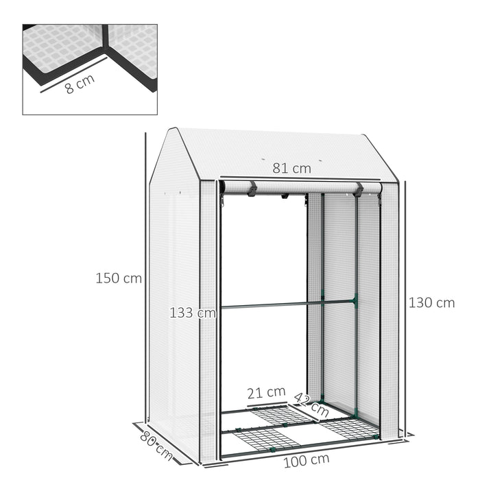 Portable 4-Tier Mini Greenhouse - Wire Shelves, Roll-Up Door, Vents, Tomato Plant Grow House - Ideal for Small Gardens, Balconies, 100x80x150cm