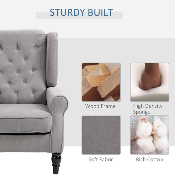 Wingback Retro Accent Chair - Sturdy Wooden Frame Button Tufted Armchair in Grey - Elegant Seating for Living Room or Bedroom