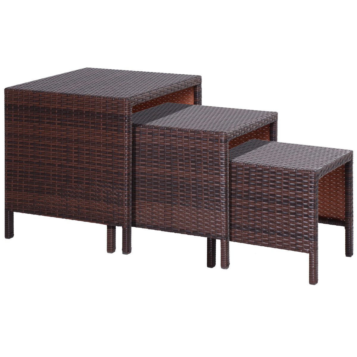 3-Piece Rattan Nesting Table Set - Outdoor Wicker Side Tables — Shopsta UK
