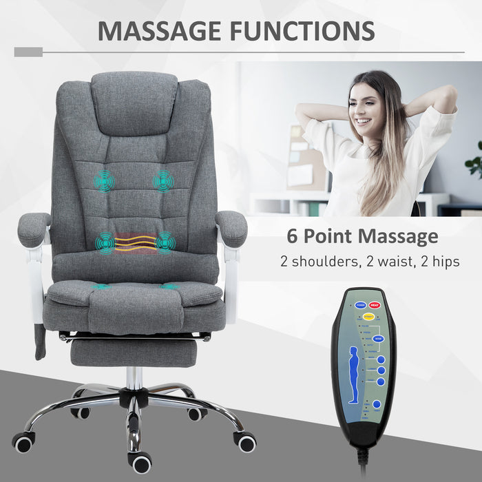 Executive Heated Massage Office Chair with 6 Vibration Points - Ergonomic High-Back Desk Recliner with Adjustable Swivel and Footrest, Grey - Ideal for Comfort and Relaxation in the Workplace