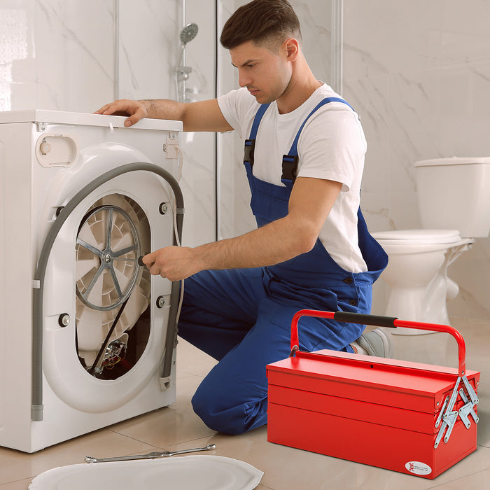 3-Tier 5-Tray Metal Toolbox - Professional Portable Storage Cabinet with Cantilever Design - Workshop Organizer with Carry Handle for Easy Transportation