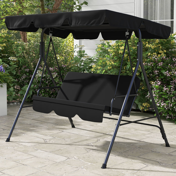 3-Seat Swing Chair - Adjustable Canopy Garden Swing Seat for Patio, Black - Ideal Outdoor Lounging for Families